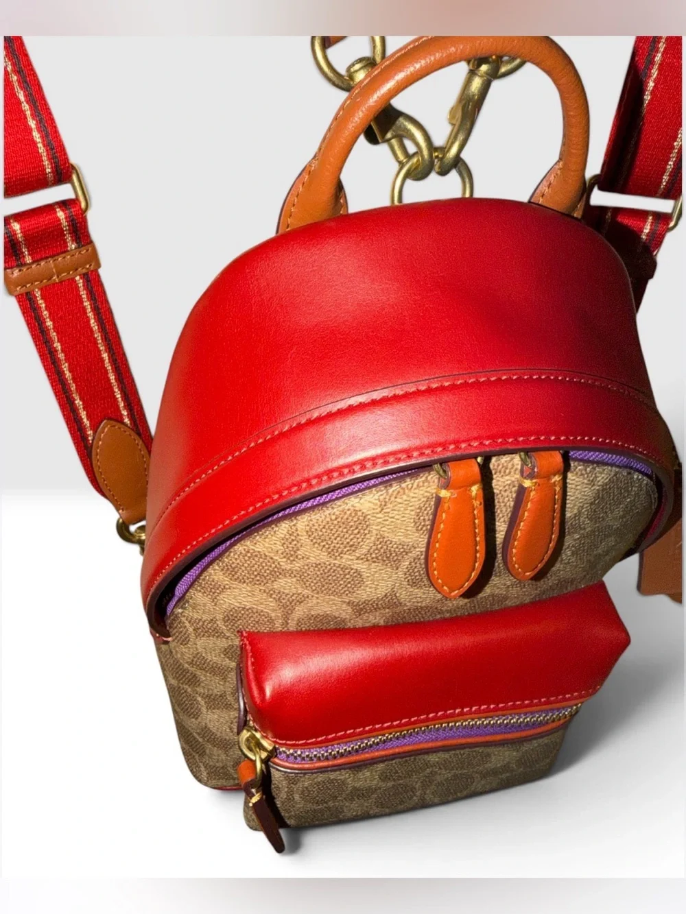 New Coach Charter Backpack in Signatr Coated Canvas & Leather: Red/Bge/Brw/Prpl.
